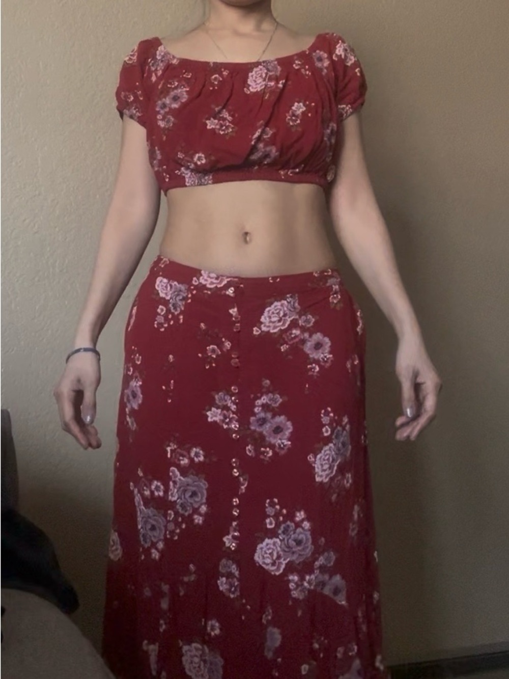American Eagle Outfitters Red Floral Two-Piece Set-XS